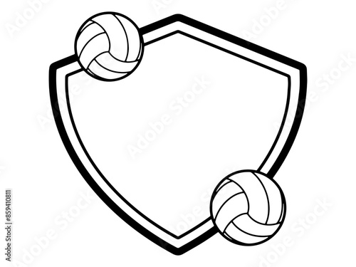 black and white volleyballs inside shield clip art preview
