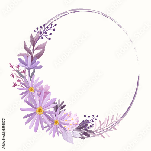 watercolor purple flower frame set