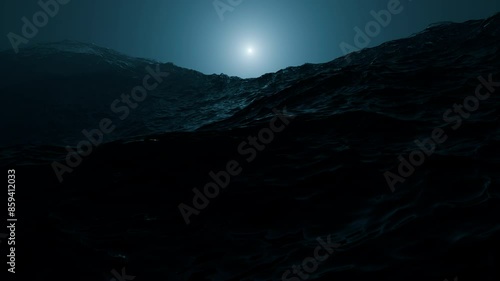 ocean waves on a full moon evening. 3d animation of an ocean at night. wavey ocean on a full moon evening. seascape at night. rough ocean at night