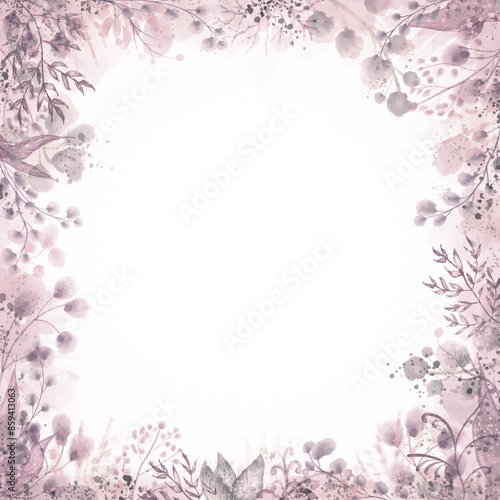 Self digital painted floral frame with copy space in the middle - digital illustration