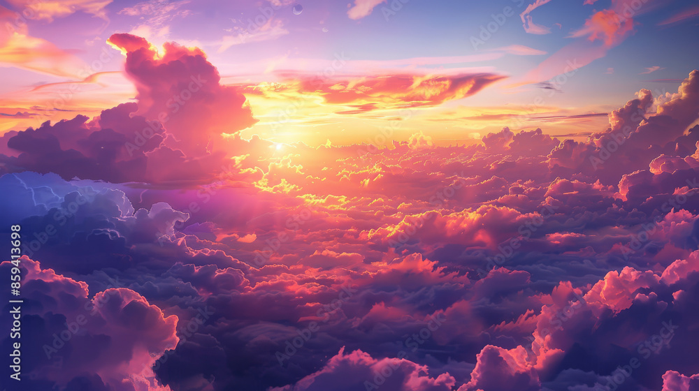The sky is filled with clouds and the sun is shining through them The sky is filled with clouds and the sun is shining through them