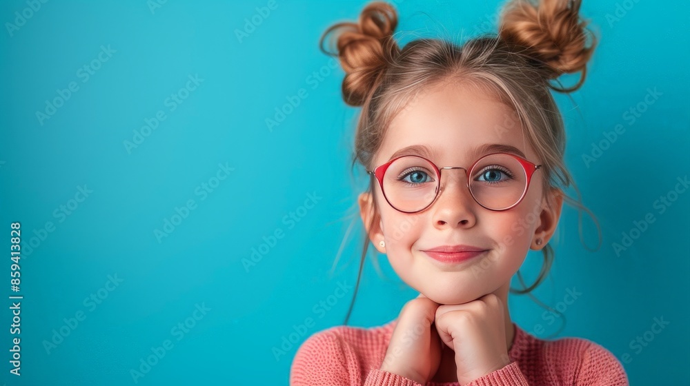 Close-up portrait of her good looking attractive sweet curious cheerful smart child girl imagining creating a new idea solution Close-up portrait of her good looking attractive sweet curious cheerful smart child girl imagining creating a new idea solution