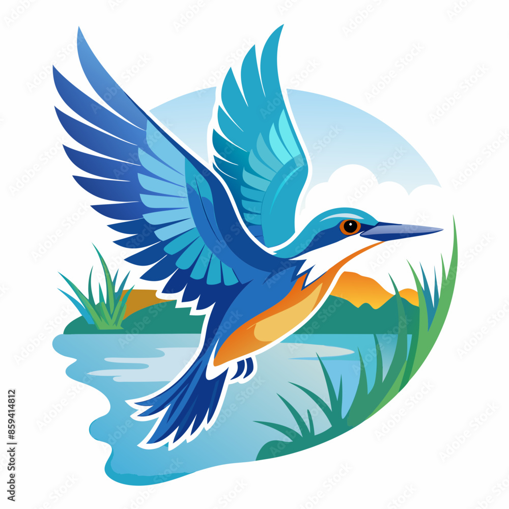Obraz premium Colorful Kingfisher Bird in Flight – Nature Wildlife Vector Illustration