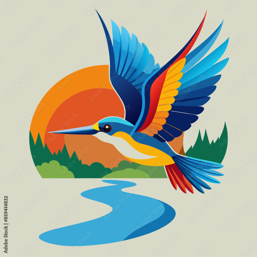 Obraz premium Colorful Kingfisher Bird in Flight – Nature Wildlife Vector Illustration