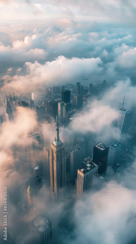 Obraz premium Aerial Photography of Skyscrapers in the Clouds: Human Ambition and New Heights