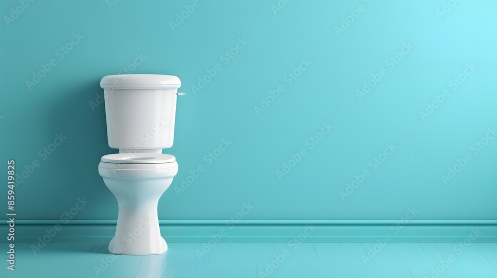 3d render of white toilet and brush can on blue wall background. 3d render of white toilet and brush can on blue wall background.