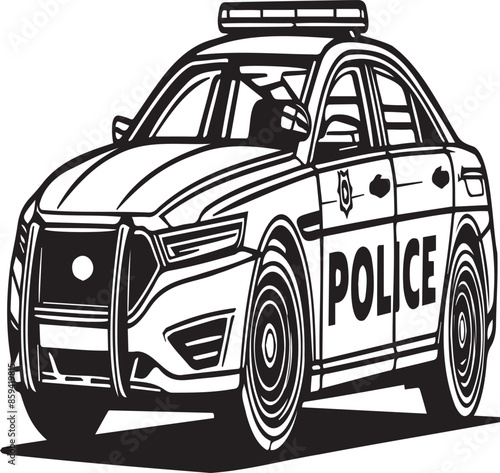 illustration of police officer car. black and white color