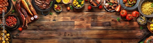 A table full of food with a wooden background