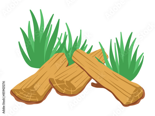 Bonfire Wood and Grass Element Illustration