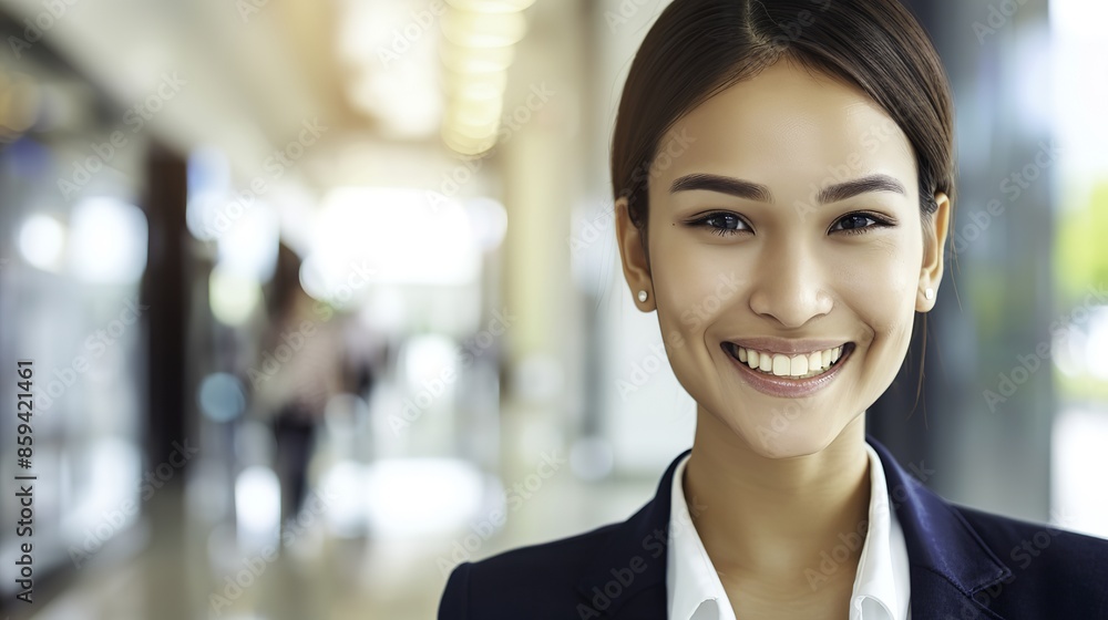 Asian Businesswoman Smiling at the Camera in Airport Asian Businesswoman Smiling at the Camera in Airport