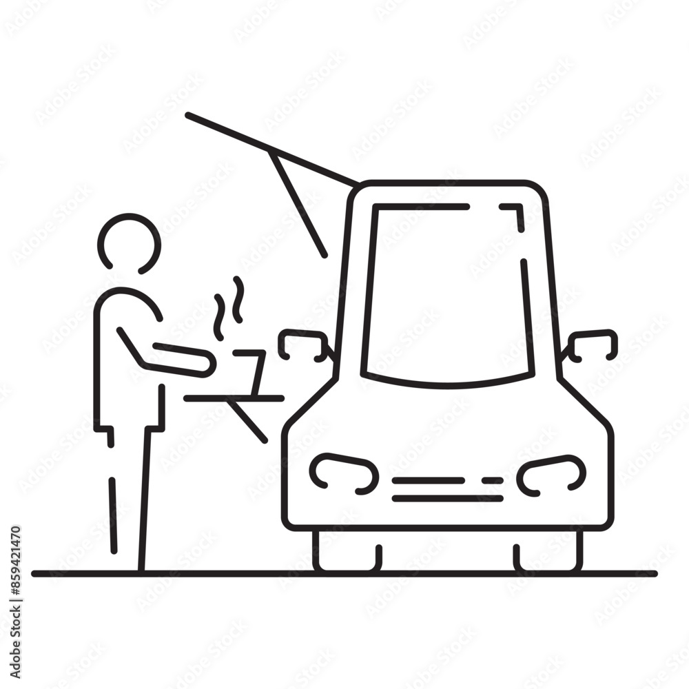 Street food truck line icon. Trade van. Mobile cafe car. Transport to cook and sell meals. Vector illustration Street food truck line icon. Trade van. Mobile cafe car. Transport to cook and sell meals. Vector illustration