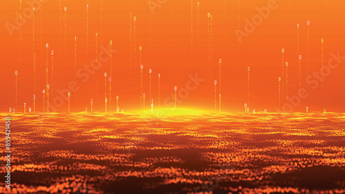 Abstract digital background. Shining particles in the form of numbers smoothly rise vertically to the top. Big data visualization. Data flow information. Futuristic abstract cyberspace background. 3D 
