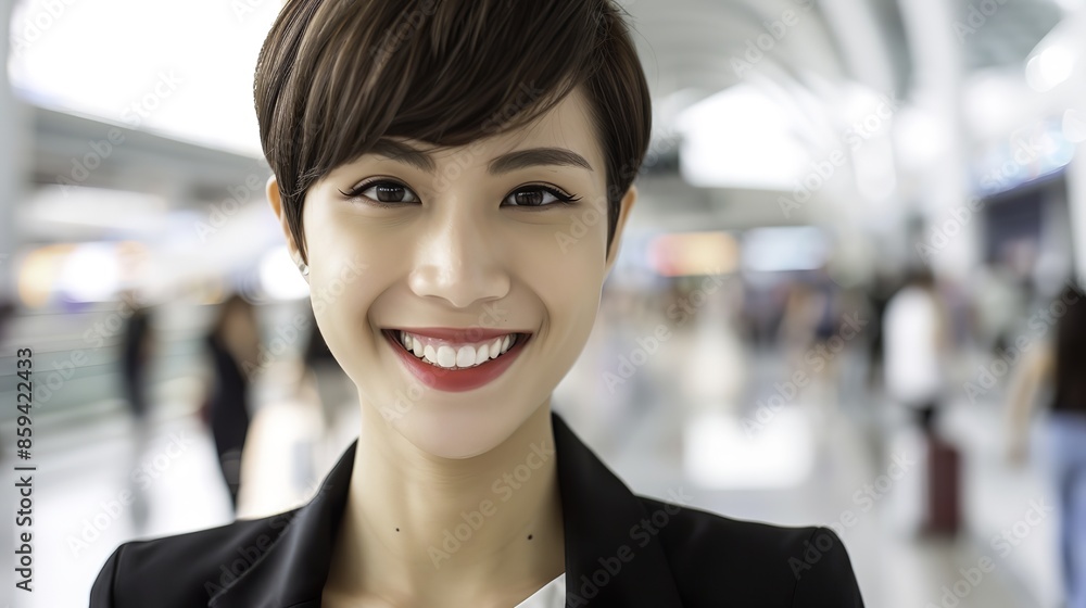 Asian Businesswoman Smiling at the Camera in Airport Asian Businesswoman Smiling at the Camera in Airport