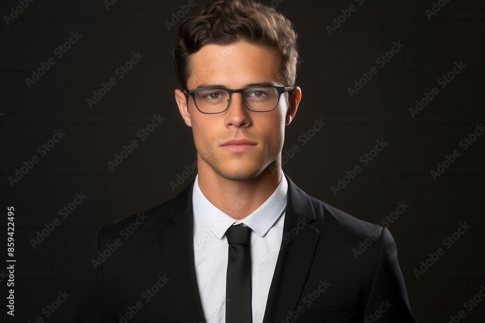 A young man in a suit and glasses stares intently at the camera. His serious expression suggests focus and determination. A young man in a suit and glasses stares intently at the camera. His serious expression suggests focus and determination.