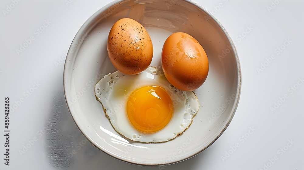 Fried Eggs on a Ceramic Plate with Rustic Decor Fried Eggs on a Ceramic Plate with Rustic Decor