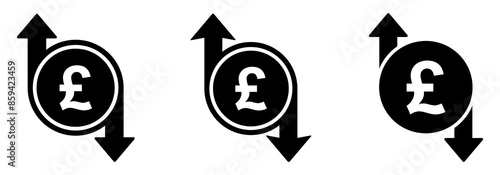 Pound rate rise and fall vector signs. Cost increase and decrease vector icons