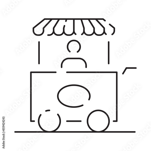 Street food truck line icon. Trade van. Mobile cafe car. Transport to cook and sell meals. Vector illustration