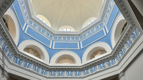 Beautiful blue dome with windows in Mon Repos Palace in Corfu, Greece 