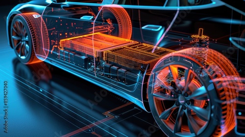 Electric vehicle battery pack with advanced heat dissipation features illustrated in high detail