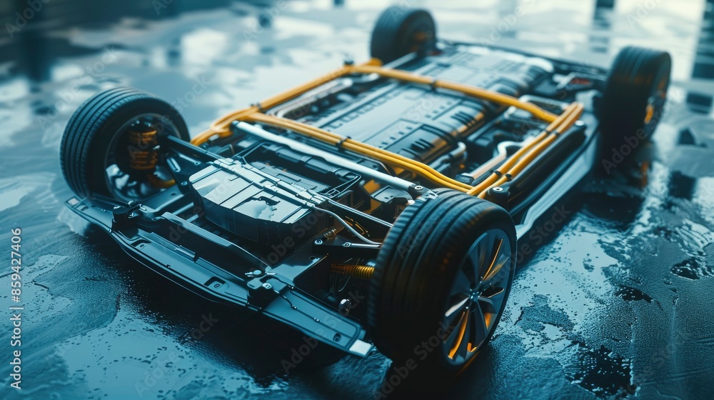 Detailed view of an electric vehicle battery pack integrated with smart energy management Detailed view of an electric vehicle battery pack integrated with smart energy management