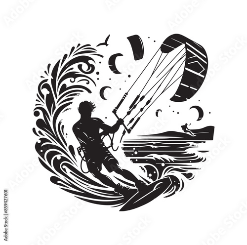 kitesurfing silhouette illustration icon vector