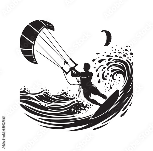 kitesurfing silhouette illustration icon vector