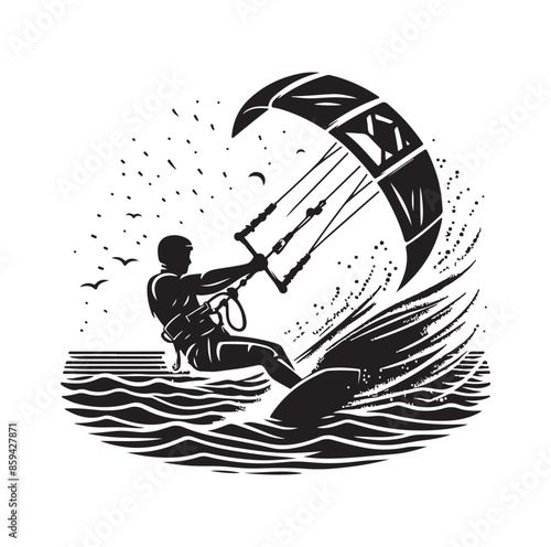 kitesurfing silhouette illustration icon vector