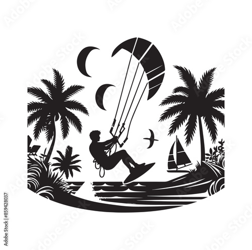 kitesurfing silhouette illustration icon vector