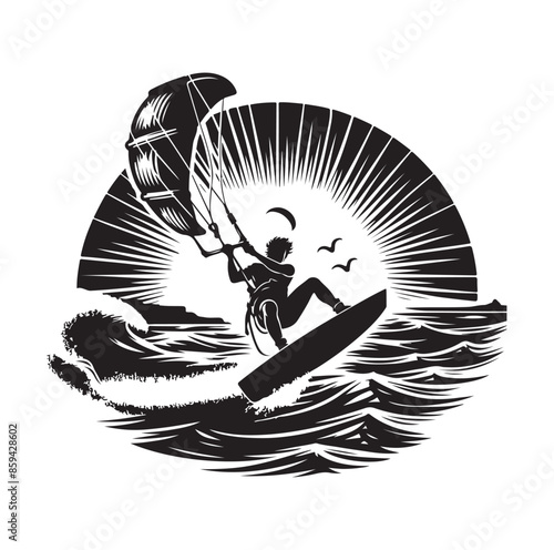 kitesurfing silhouette illustration icon vector