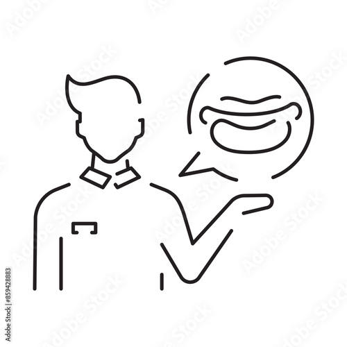 Street food truck line icon. Trade van. Mobile cafe car. Transport to cook and sell meals. Vector illustration