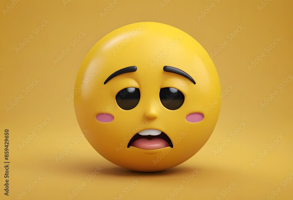 Fototapeta premium 3D Render of a Worried Yellow Emoji