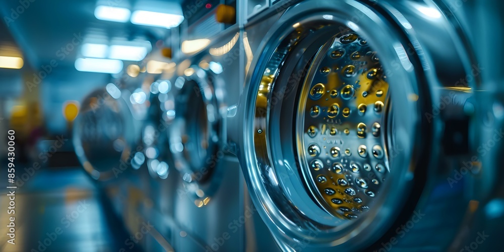 Industrial laundry machines in a public laundromat. Concept Laundromat Operations, Commercial Laundry, Washing Machines Maintenance, Public Laundry Facilities Industrial laundry machines in a public laundromat. Concept Laundromat Operations, Commercial Laundry, Washing Machines Maintenance, Public Laundry Facilities