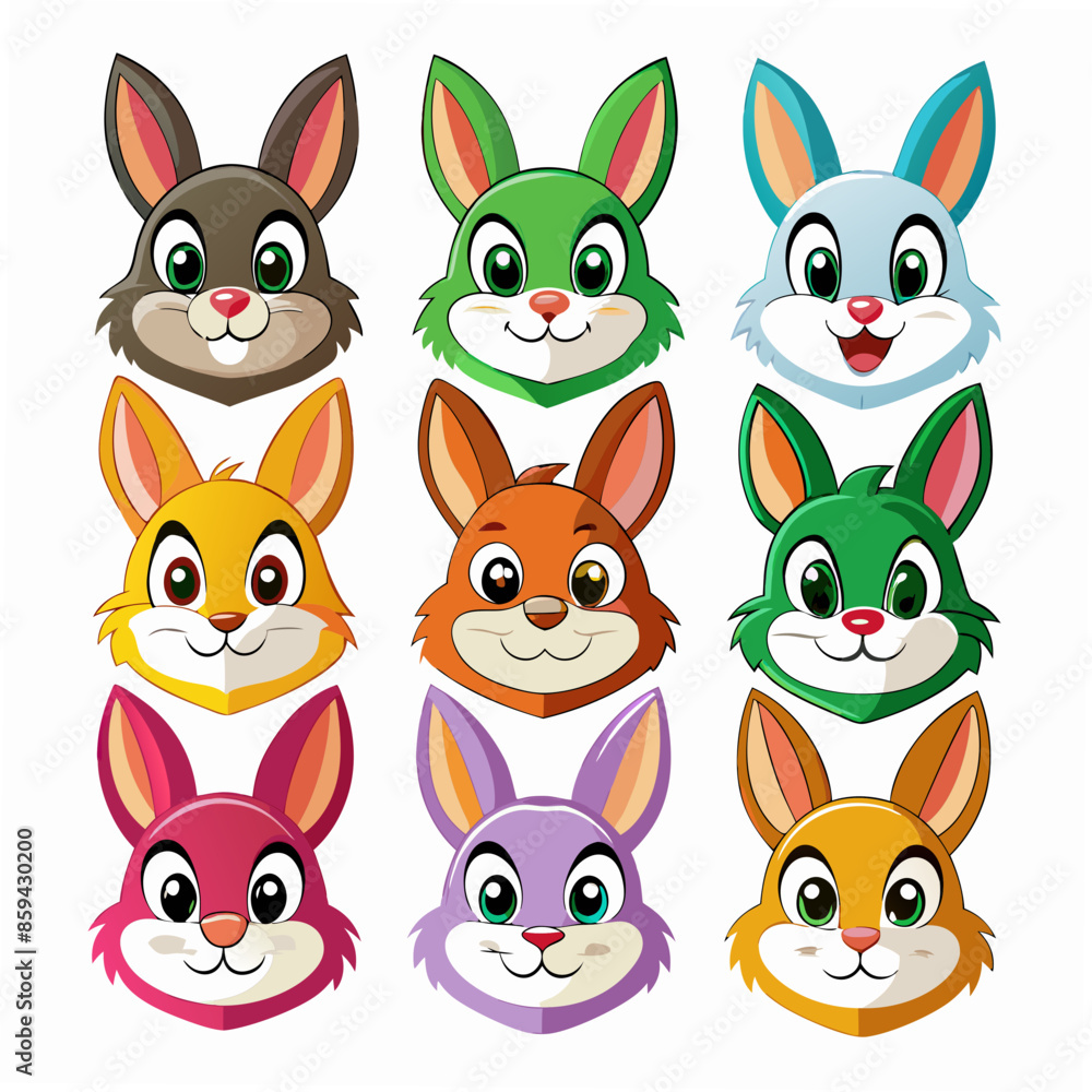 Cute Cartoon Bunny Head Vector Set – Fun Rabbit Mascots and Emoji Icons Cute Cartoon Bunny Head Vector Set – Fun Rabbit Mascots and Emoji Icons