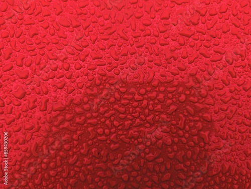 Obraz na płótnie Water drops on metallic red shiny metal background, wet after rain, template, wallpaper w salonie