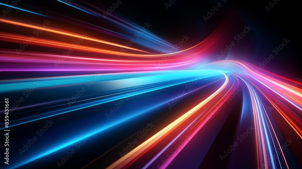 Creative colorful abstract motion curves light beam of fast moving on dark background
Creative colorful abstract motion curves light beam of fast moving on dark background