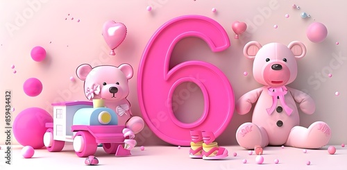 Girls's bithday background. Month 6 photo