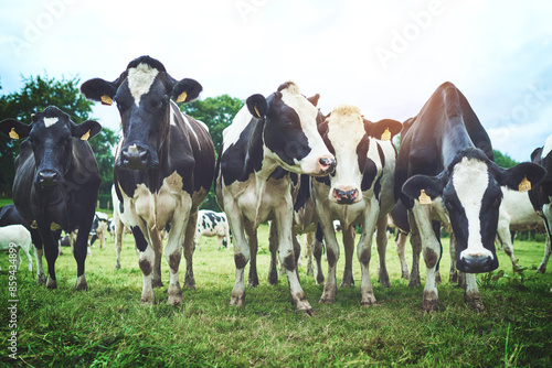 Wallpaper Mural Cows, field and agriculture of livestock with meat, beef and protein production on free range farm. Cattle or animals grazing in grass for food supply chain, dairy or milk industry in Texas, USA Torontodigital.ca