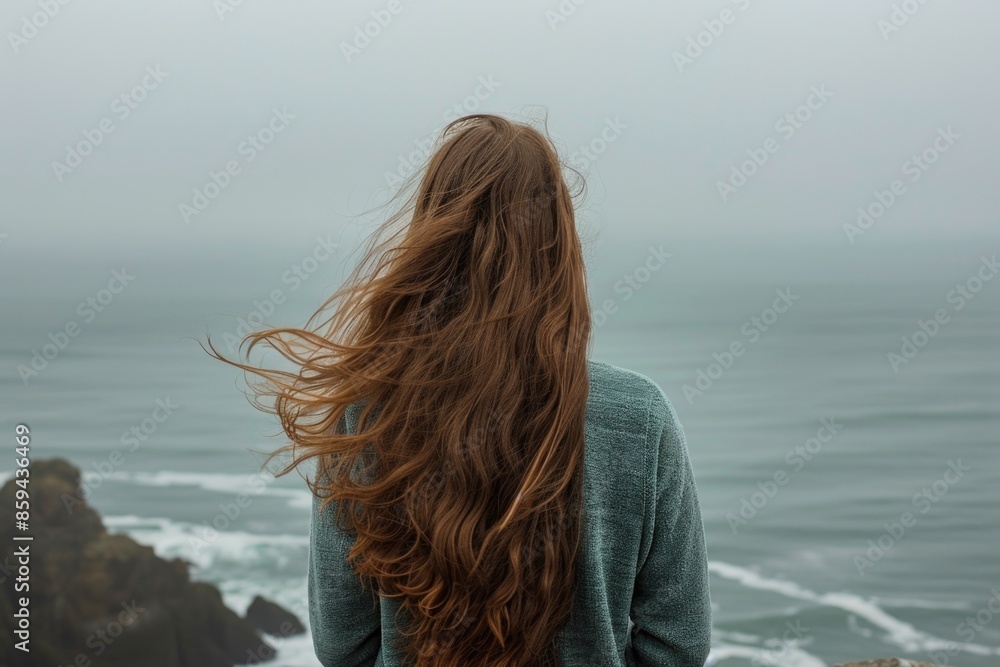 A person standing on a cliff, looking out at the ocean A person standing on a cliff, looking out at the ocean