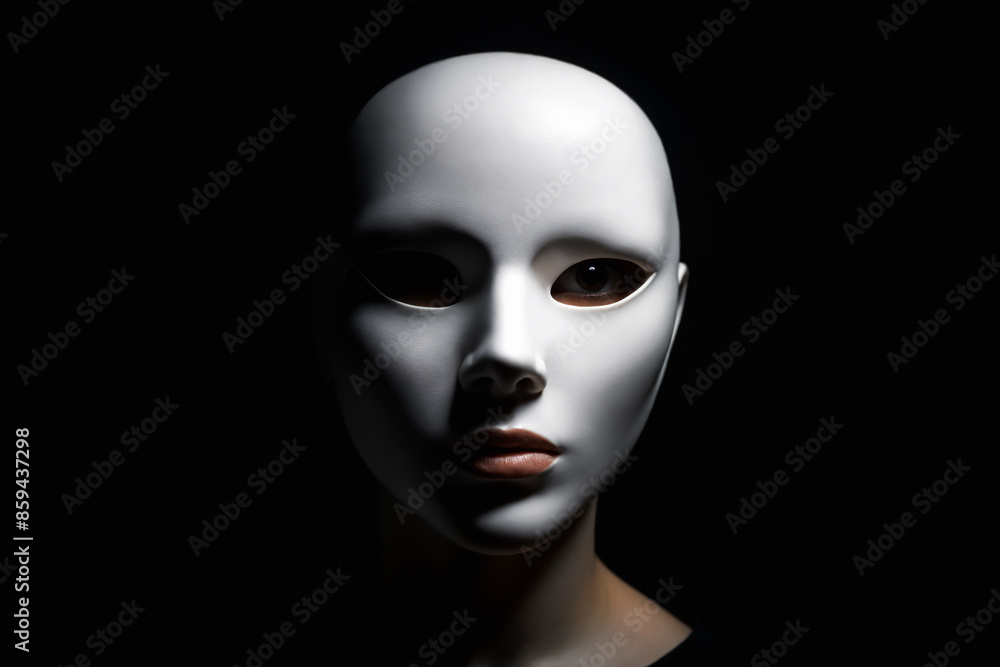person in white mask. close-up beautiful portrait of mysterious girl person in white mask. close-up beautiful portrait of mysterious girl