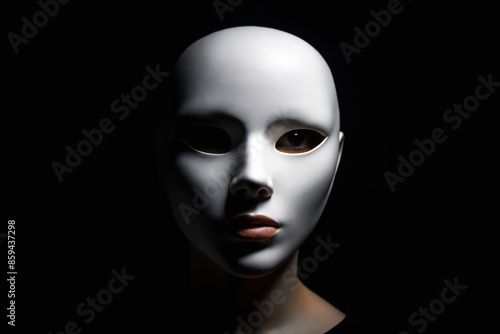 person in white mask. close-up beautiful portrait of mysterious girl