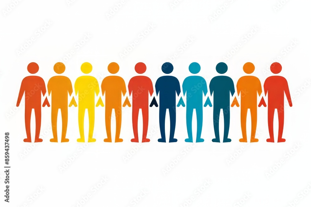 Colorful silhouettes of diverse people standing in unity, symbolizing diversity and inclusion. Colorful silhouettes of diverse people standing in unity, symbolizing diversity and inclusion.