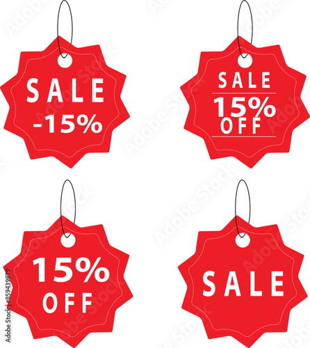 Eye-catching red sale tags for discounts, perfect for driving customer interest and boosting sales. Ideal for retail promotions, e-commerce, and special offers to maximize revenue and attract buyers! 