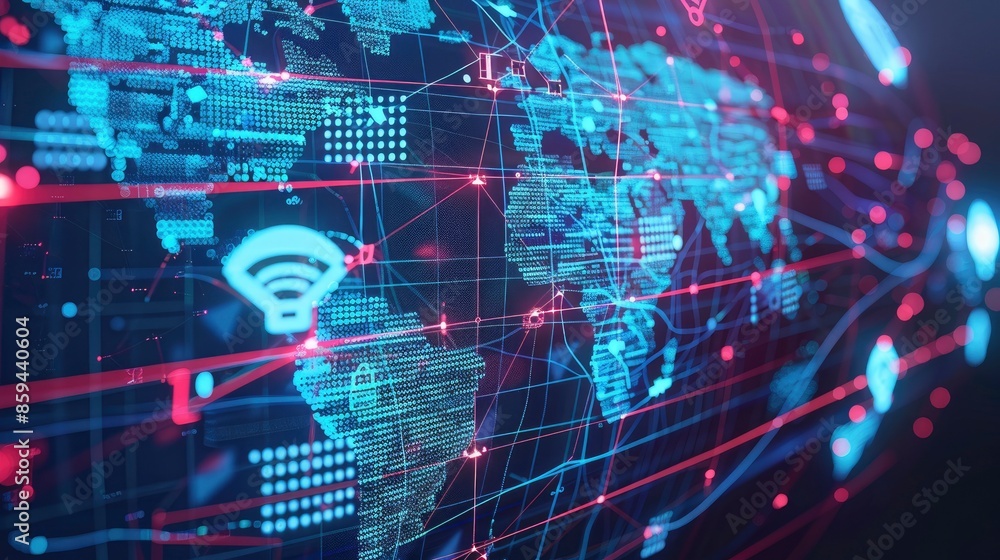 Digital globe with network connections and cybersecurity shields, symbolizing global cyber protection Digital globe with network connections and cybersecurity shields, symbolizing global cyber protection