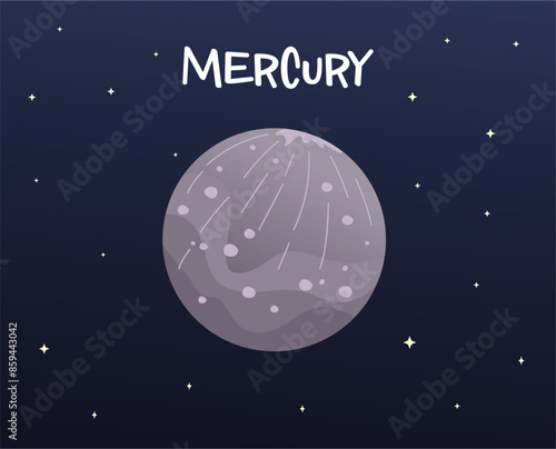 mercury cartoon vector illustration isolated on sky space background. Planet cartoon vector style