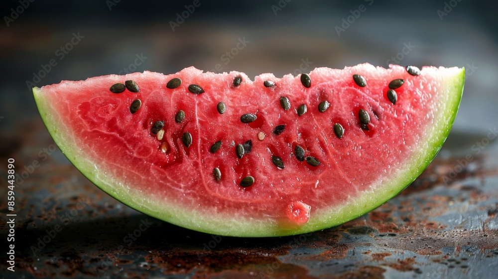 Fresh Watermelon Slice with Seeds: A close-up of a watermelon slice showing the seeds and texture. Healthy fruit, sweet, refreshing. Isolated on light background. Fresh Watermelon Slice with Seeds: A close-up of a watermelon slice showing the seeds and texture. Healthy fruit, sweet, refreshing. Isolated on light background.