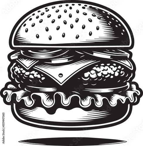 Burger Vector Illustration Silhouette. Fast food diet. Fresh tasty delicious fast food
