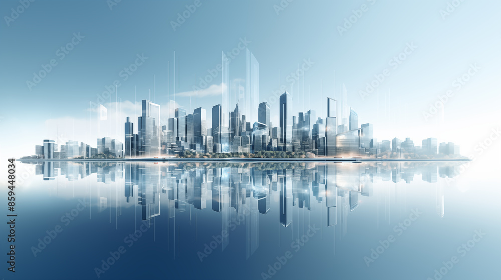 Naklejka premium Minimalist bright city symmetrical skyline background