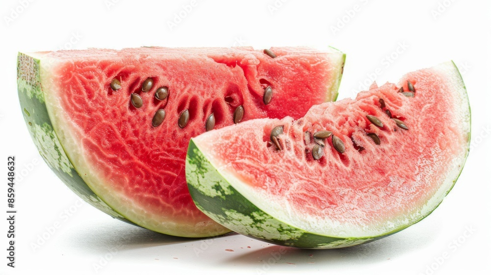 Fresh Watermelon Slice with Seeds: A close-up of a watermelon slice showing the seeds and texture. Healthy fruit, sweet, refreshing. Isolated on light background. Fresh Watermelon Slice with Seeds: A close-up of a watermelon slice showing the seeds and texture. Healthy fruit, sweet, refreshing. Isolated on light background.