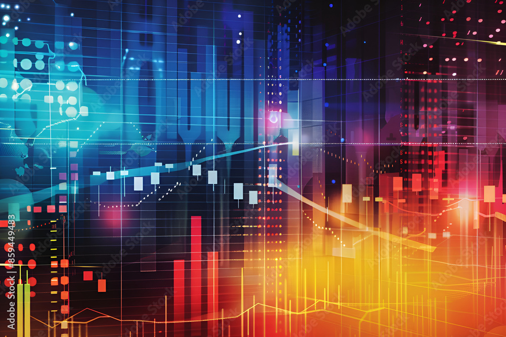 Abstract virtual financial graph on blurry background, financial and trading concept Abstract virtual financial graph on blurry background, financial and trading concept