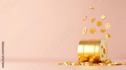 A sleek and elegant casino slot machine in a gold color scheme, designed with a minimalist approach and featuring ample copy space for adding text or graphics.